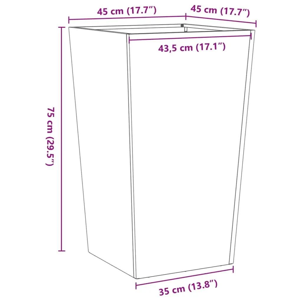Garden Planter Anthracite 45x45x75cm Steel Outdoor Pots for Flowers Plants