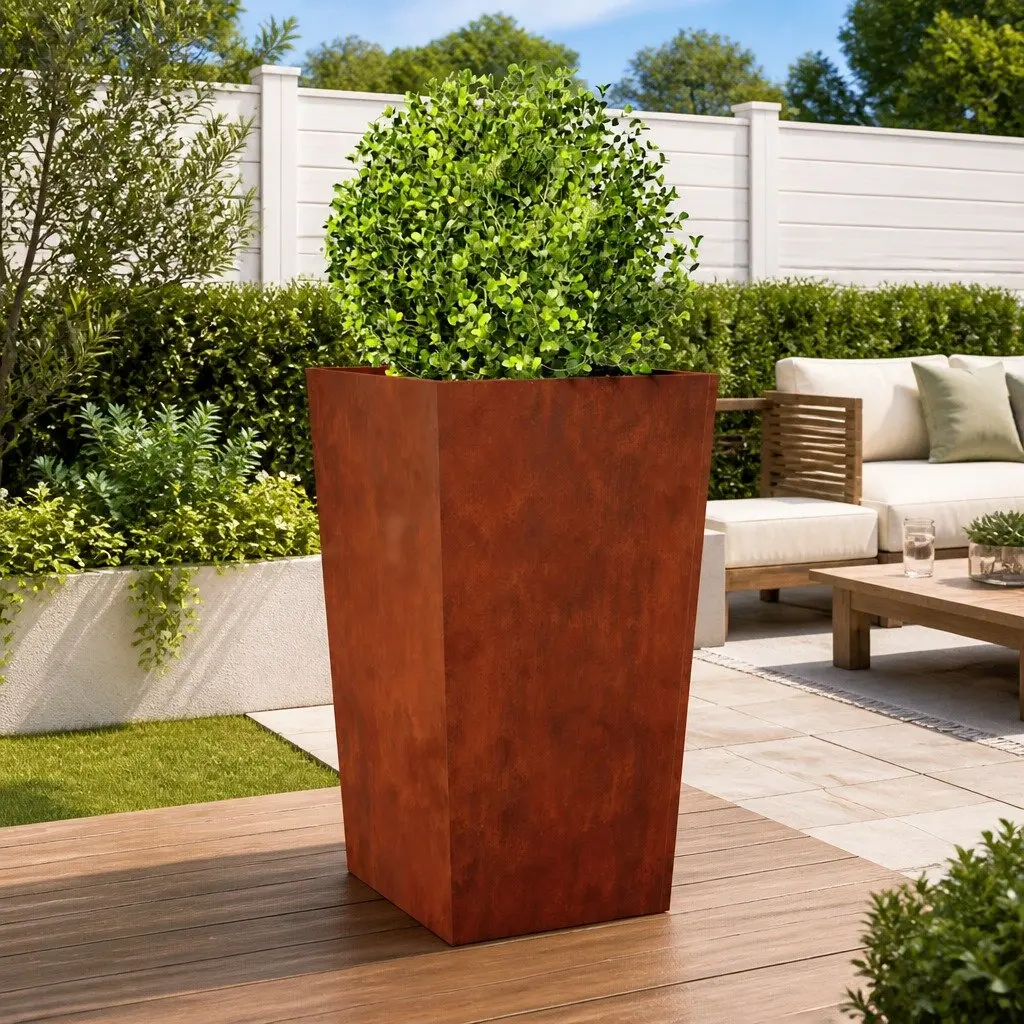 Garden Planter Silver 45x45x75 cm Weathering Steel Outdoor Flower Pot Raised Bed