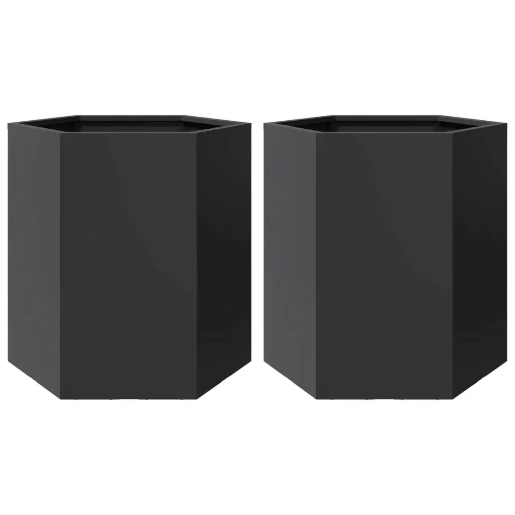 Raised Flower Pot Black Hexagon 46x40x45 cm Outdoor Garden Planters 2 pcs