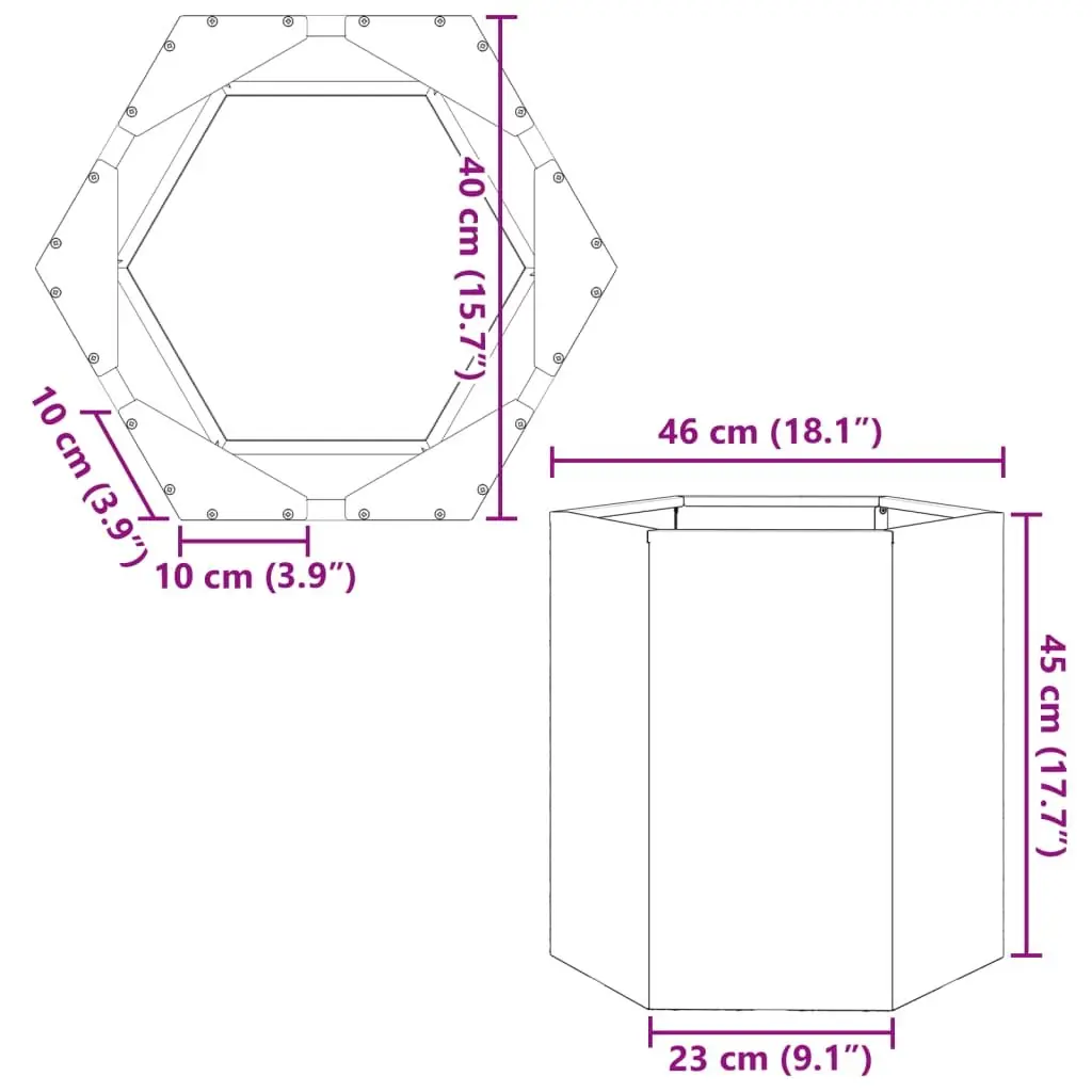 Raised Flower Pot Black Hexagon 46x40x45 cm Outdoor Garden Planters 2 pcs