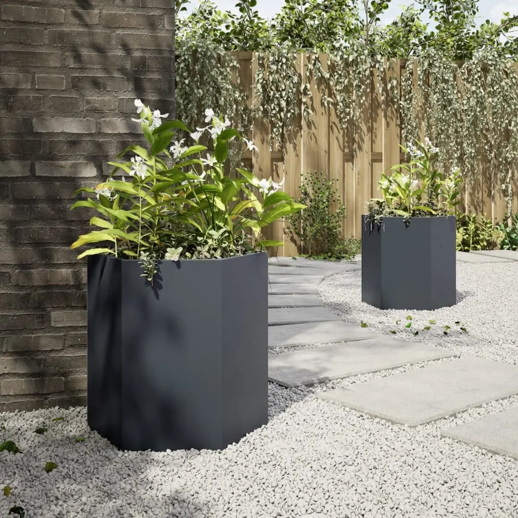 Garden Planters Anthracite 2 pcs Hexagon Raised Outdoor Flower Pot