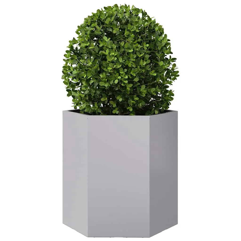Hexagon Garden Planters Silver 2 pcs Galvanized Steel Outdoor Raised Flower Bed