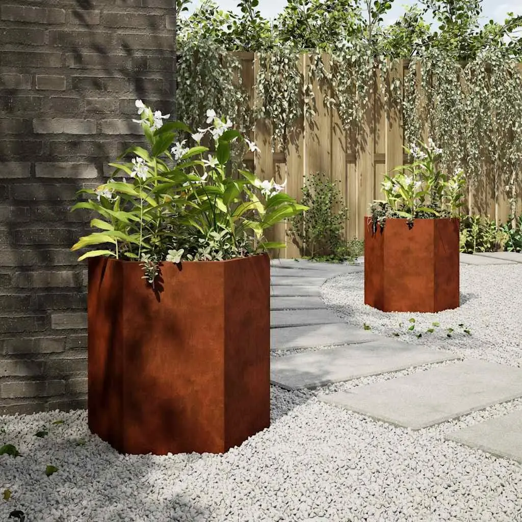 Garden Planters Brown Hexagon 46x40x45 cm Raised Bed Weathering Steel