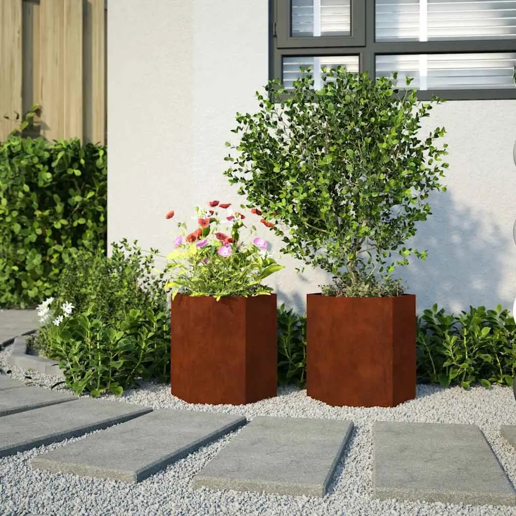 Garden Planters Brown Hexagon 46x40x45 cm Raised Bed Weathering Steel