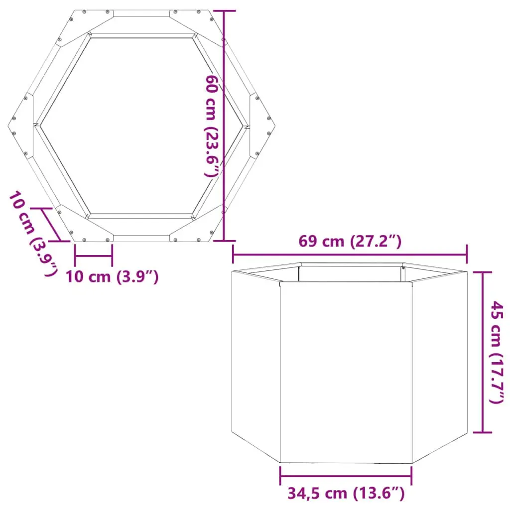 Hexagon Garden Planter Anthracite Steel Raised Bed Outdoor for Flowers Plants Vegetables