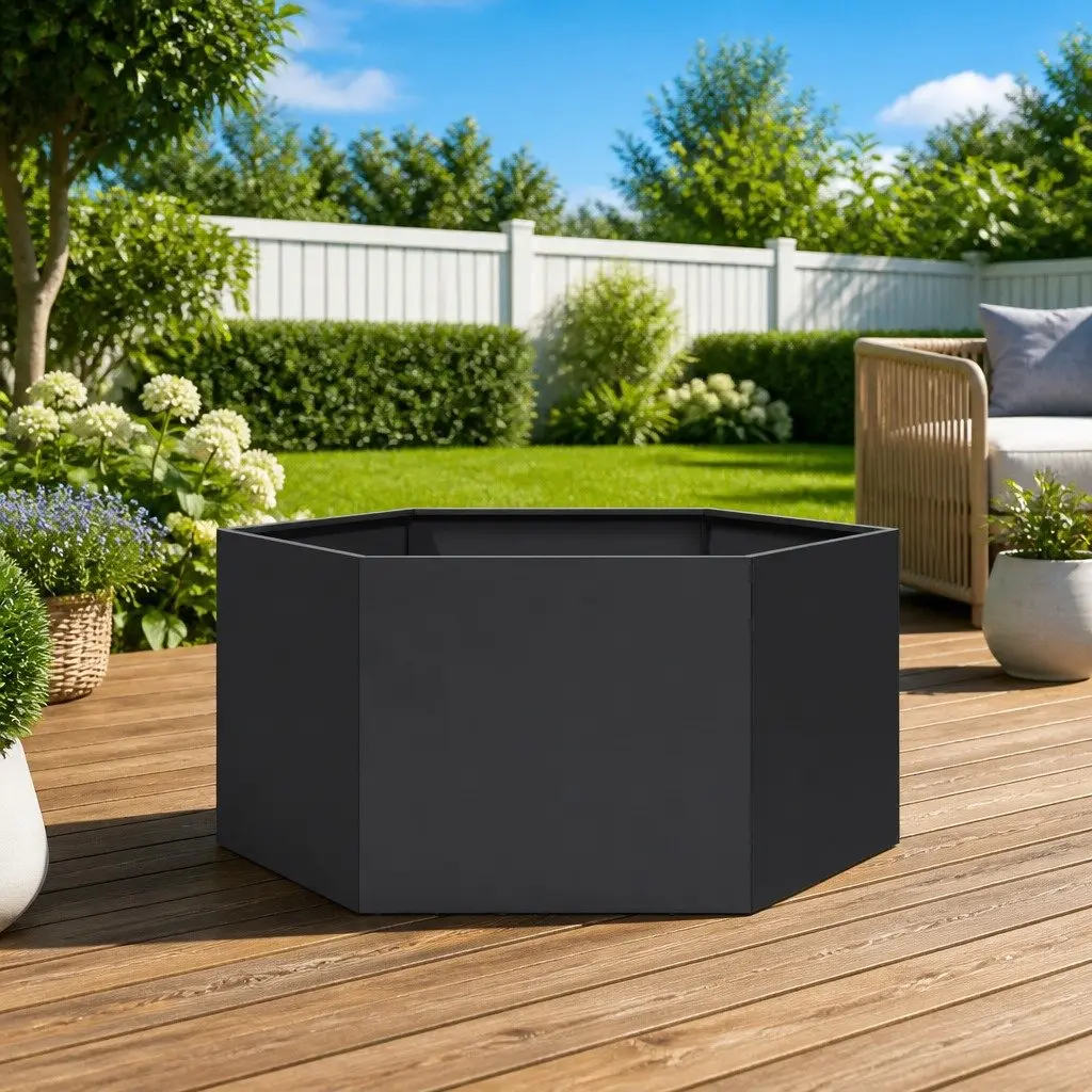 Garden Planter Black Hexagon Outdoor Raised Bed for Flowers Plants Vegetables Herbs
