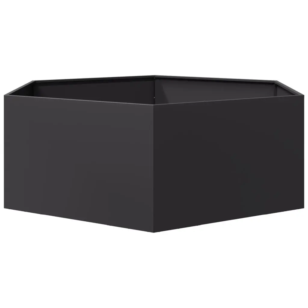Hexagon Raised Garden Planter Black Steel Outdoor for Plants Flowers Vegetables Herbs 138x120x45cm