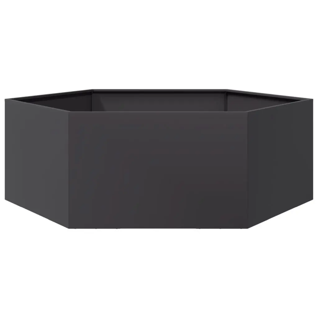 Hexagon Raised Garden Planter Black Steel Outdoor for Plants Flowers Vegetables Herbs 138x120x45cm