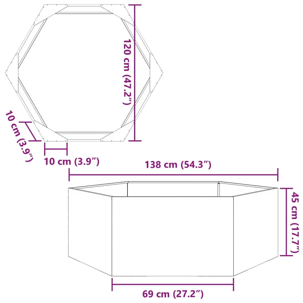 Hexagon Raised Garden Planter Black Steel Outdoor for Plants Flowers Vegetables Herbs 138x120x45cm