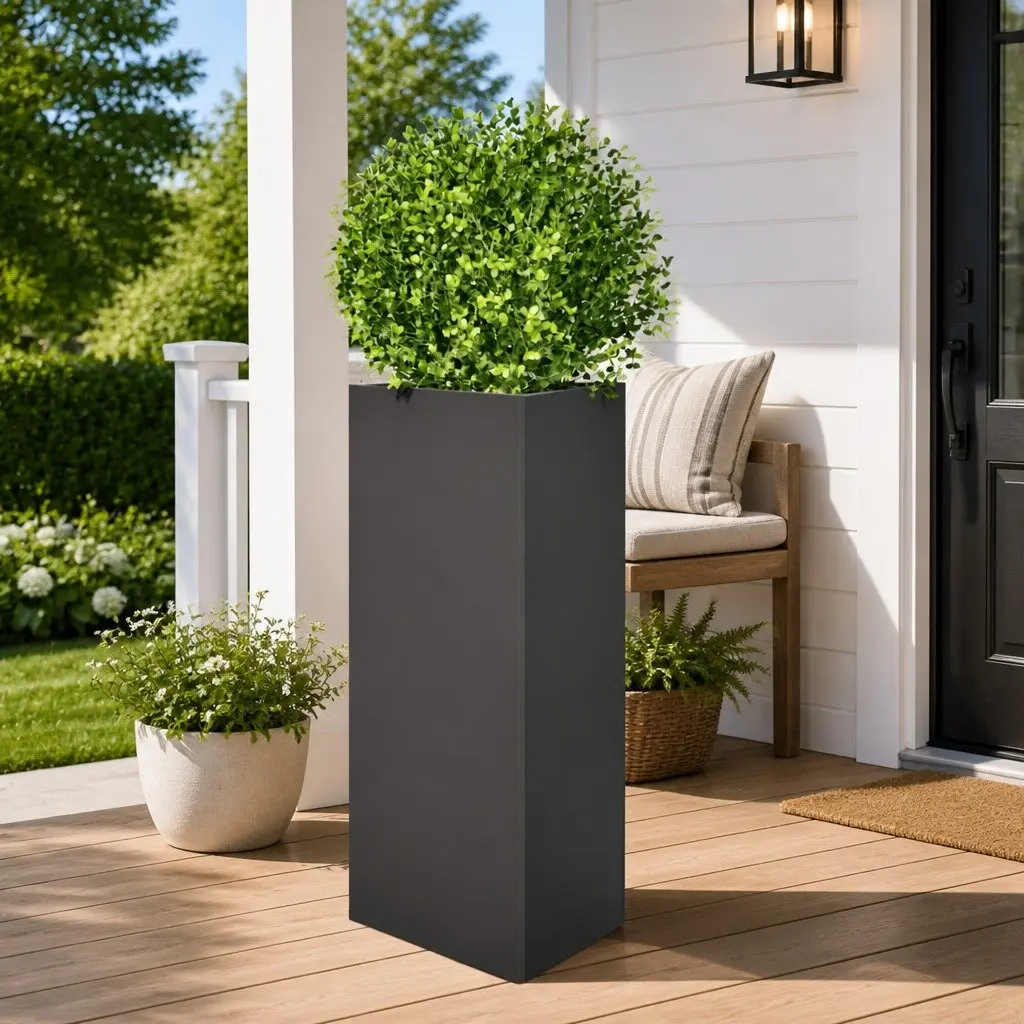 Garden Planter Black Steel 40x34.5x75cm Triangular Shape Rust Resistant Outdoor Use