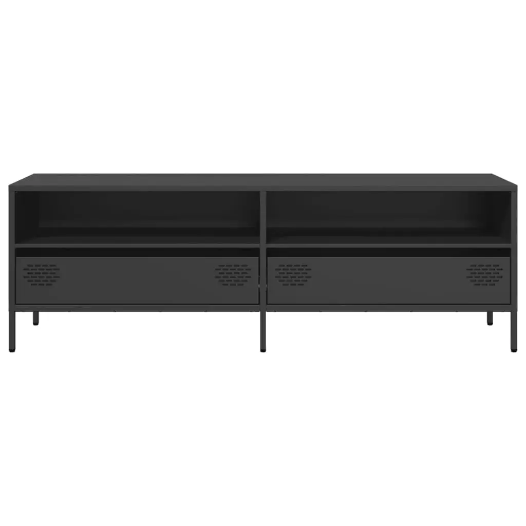 TV Cabinet Black Industrial Style 2 Compartment 2 Drawer Storage Unit