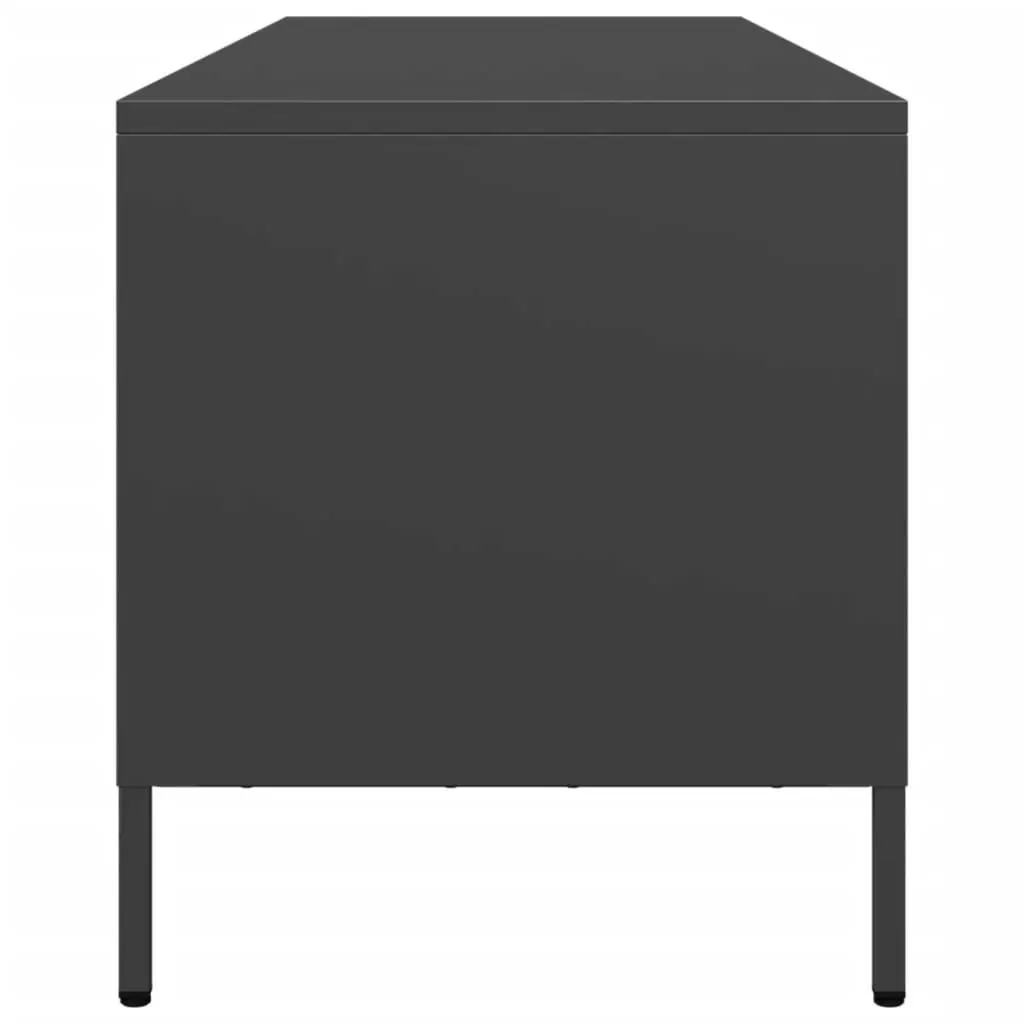 TV Cabinet Black Industrial Style 2 Compartment 2 Drawer Storage Unit