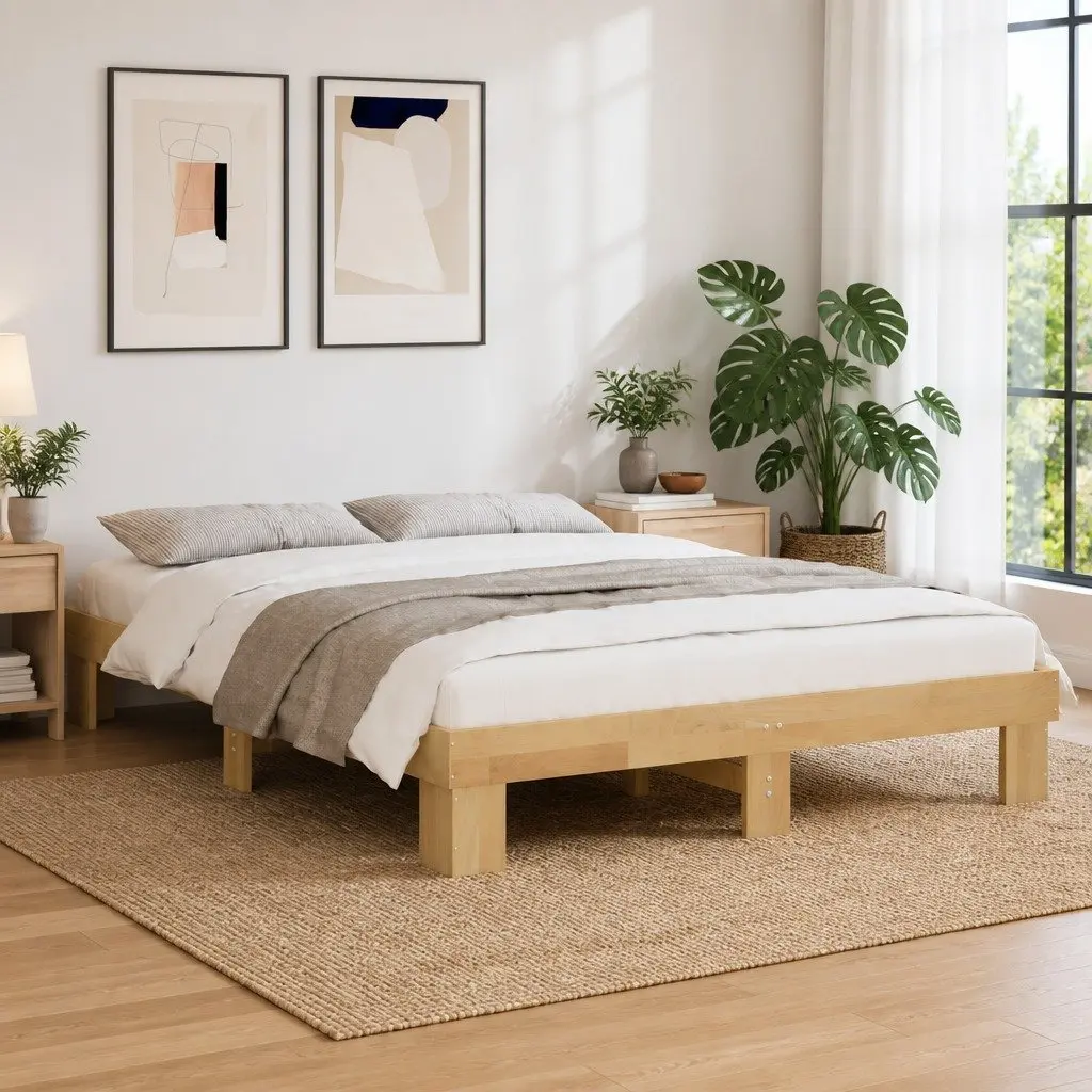 Solid Wood Bed Frame Brown 135x190 cm Slatted Base Storage
