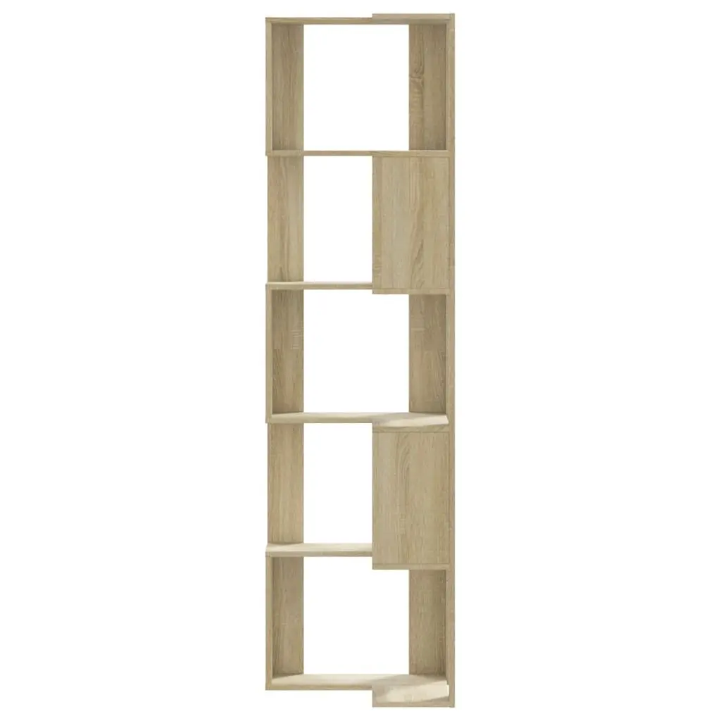 Corner Bookcase Brown 5-Tier Engineered Wood Storage Display Shelf