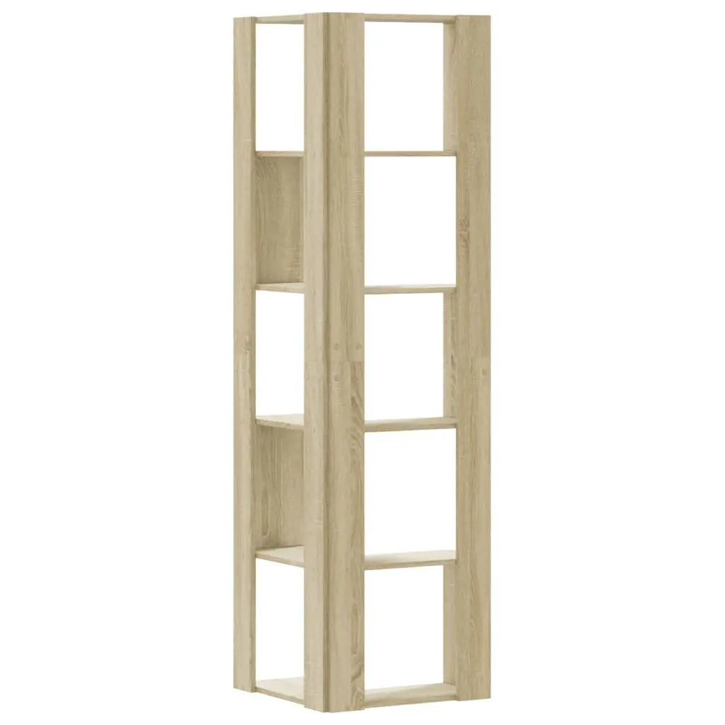 Corner Bookcase Brown 5-Tier Engineered Wood Storage Display Shelf