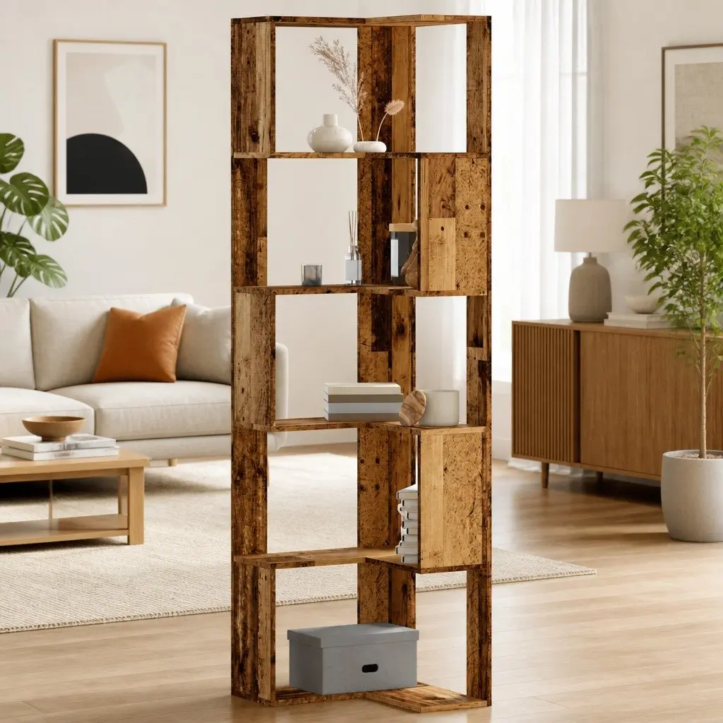 Corner Bookcase Brown 5-Tier Engineered Wood Storage Display Unit 50x50x179cm