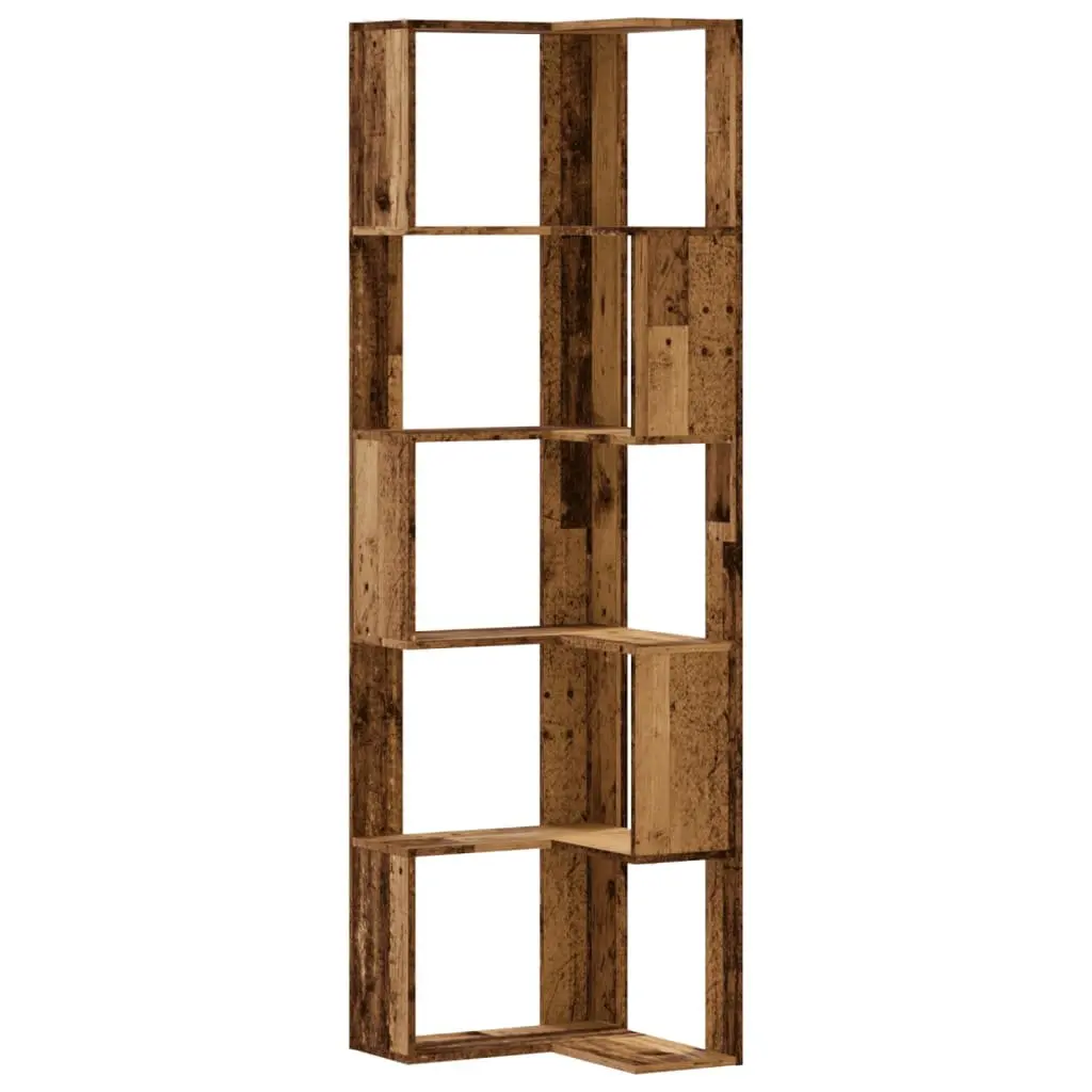 Corner Bookcase Brown 5-Tier Engineered Wood Storage Display Unit 50x50x179cm