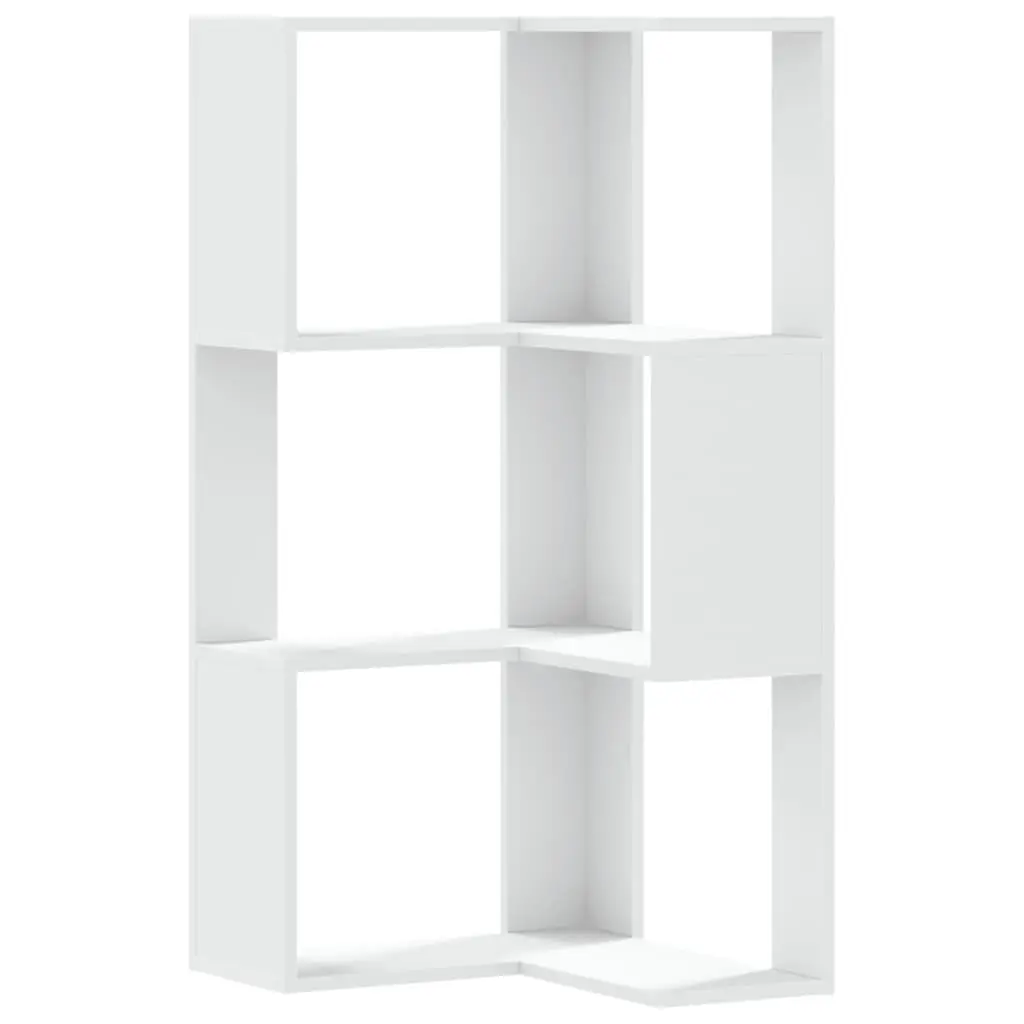 Corner Bookcase White 3-Tier Engineered Wood Storage Shelf Display Unit