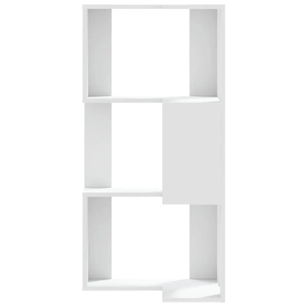 Corner Bookcase White 3-Tier Engineered Wood Storage Shelf Display Unit