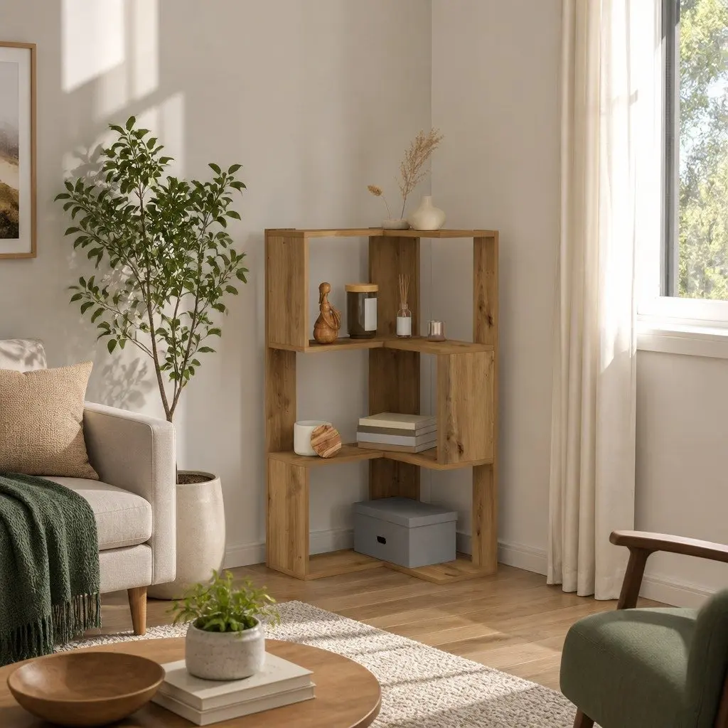 Corner Bookcase Brown 3-Tier Compact Storage Shelving Unit Engineered Wood