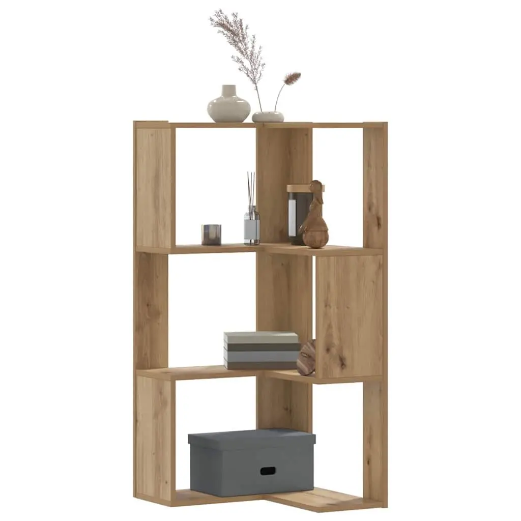 Corner Bookcase Brown 3-Tier Compact Storage Shelving Unit Engineered Wood