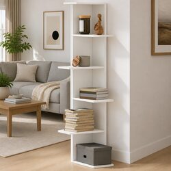 Wall Corner Shelf White 36.5x36.5x140cm Storage Display Shelving Unit