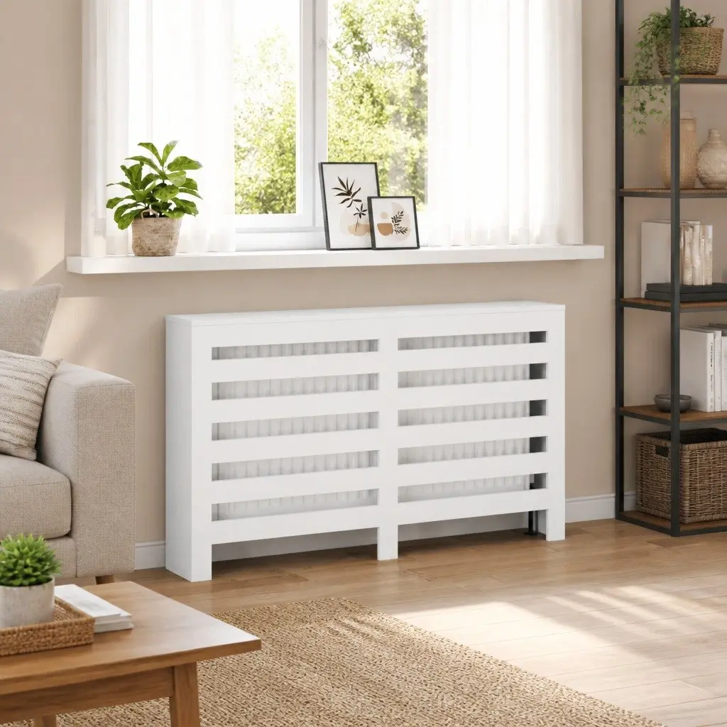 Radiator Cover White 149 x 20 x 82 cm Engineered Wood Cabinet Shelf