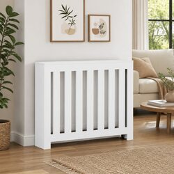 Radiator Cover White 104x20x82cm Slatted Cabinet Heater Shelf Living Room
