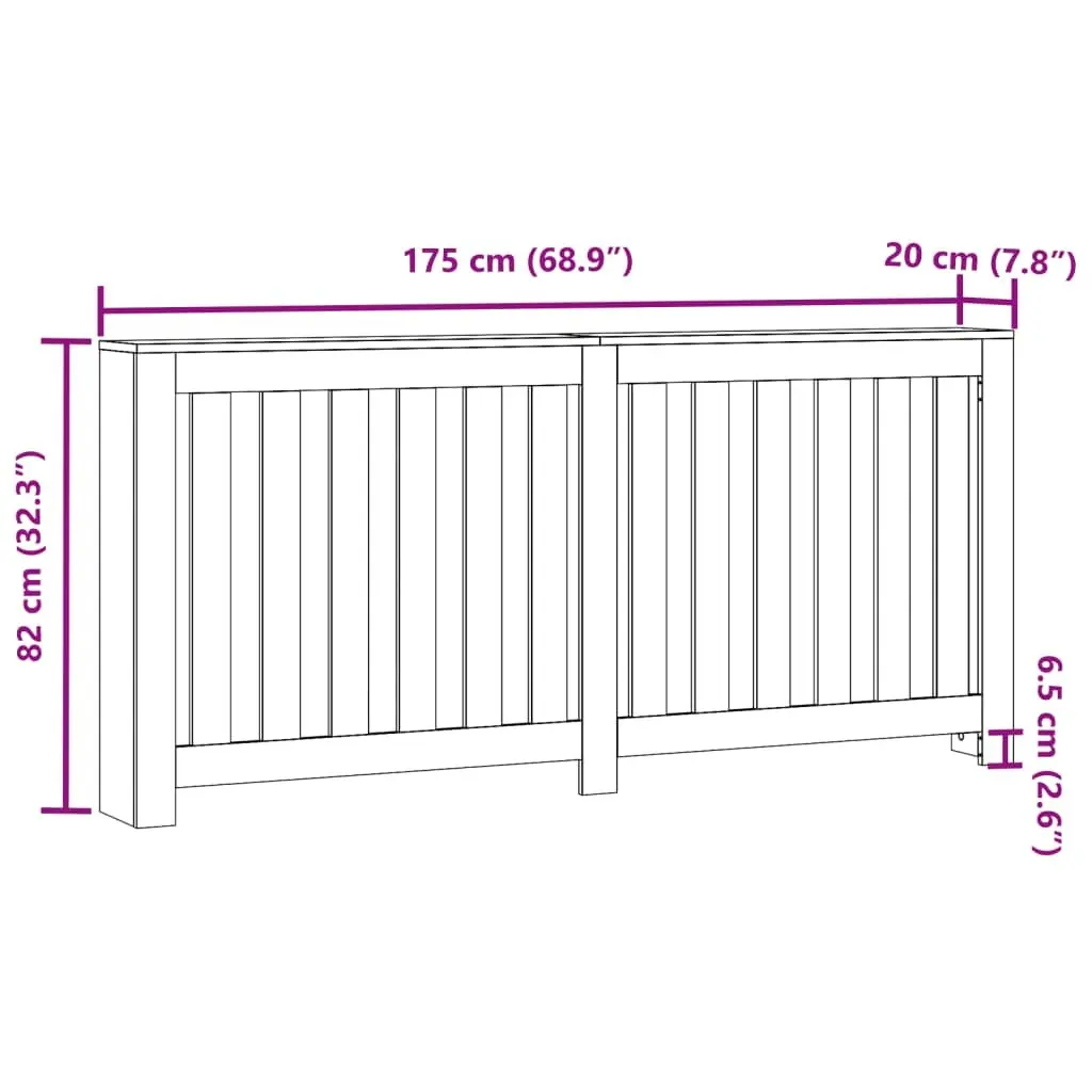 Radiator Cover White 175 x 20 x 82 cm Slatted Cabinet Shelf Living Room Heater
