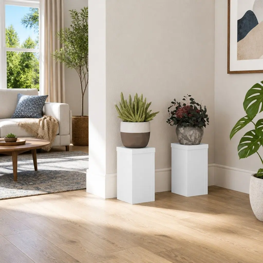 Plant Stands White 10x10x18 cm Engineered Wood Durable Flower Pot Display 2 Piece