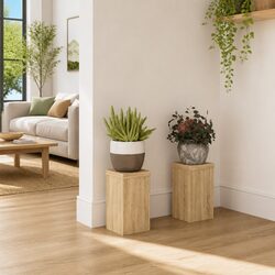 Sturdy and Stylish Plant Stands - Set of 2 in Sonoma Oak