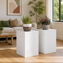Compact White Plant Stands - 20x20x30 cm, 2 pcs
