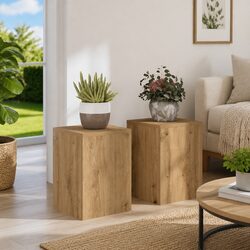 Plant Stands 2 pcs Engineered Wood Brown 25x25x35 cm Home Garden Decor Display