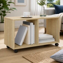 Rolling Cabinet Sonoma Oak Storage Furniture with Swivel Wheels Accent Table
