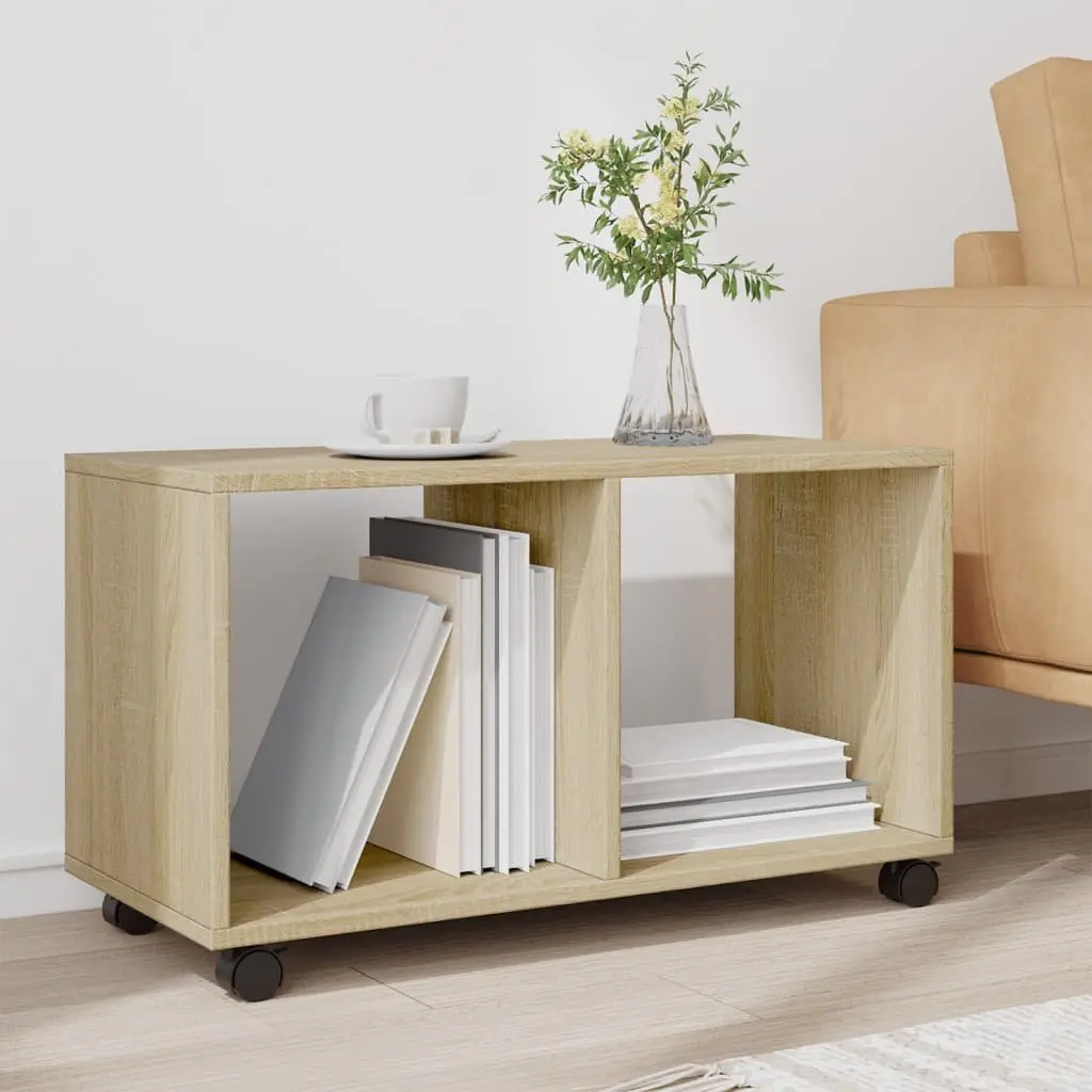 Rolling Cabinet Sonoma Oak Storage Furniture with Swivel Wheels Accent Table