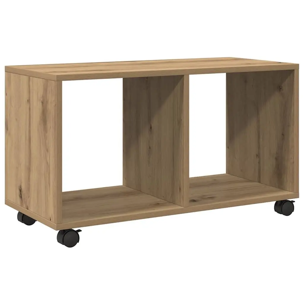 Rolling Cabinet Brown Engineered Wood Storage Unit with Swivel Wheels Casters