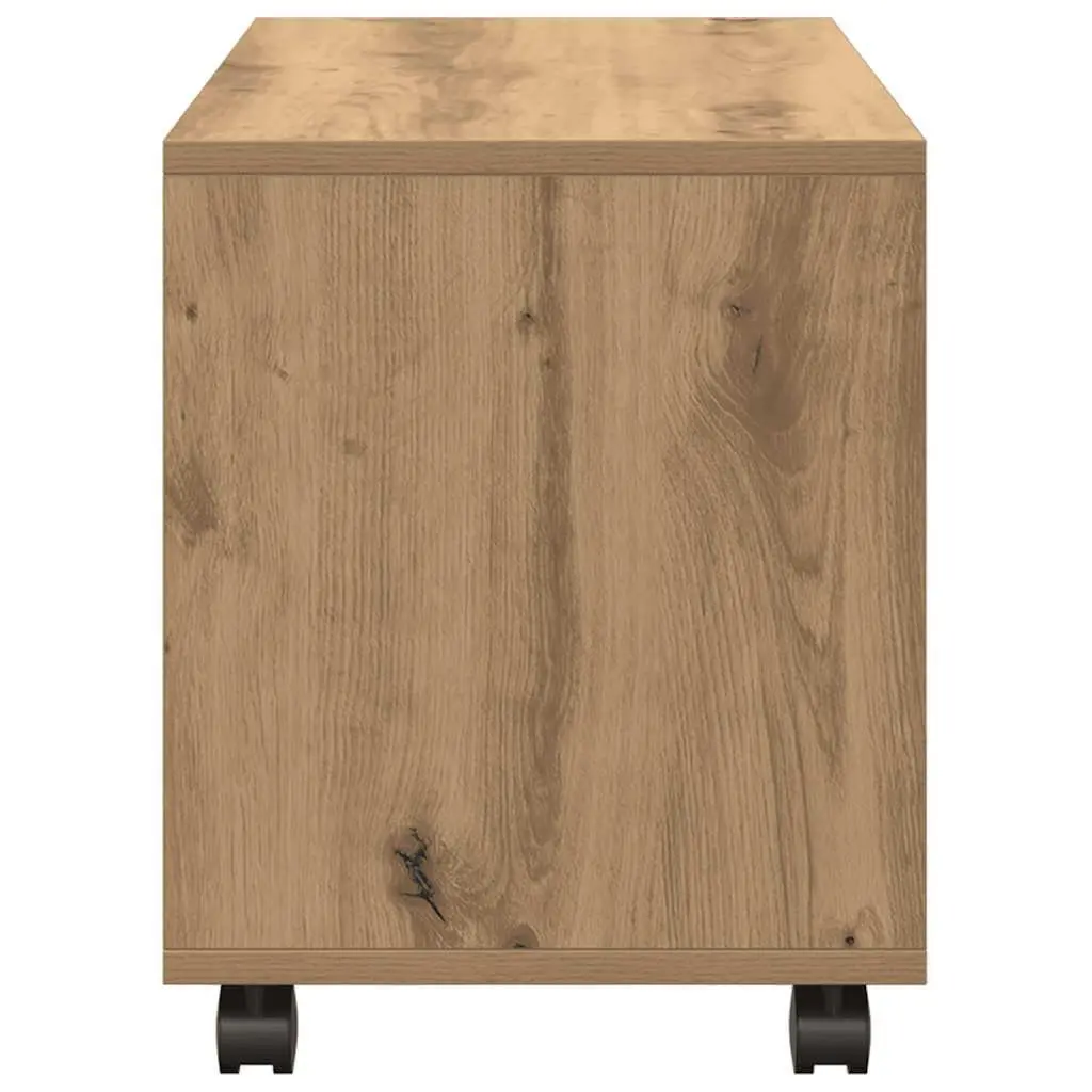 Rolling Cabinet Brown Engineered Wood Storage Unit with Swivel Wheels Casters