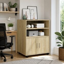 Rolling Cabinet with Shelves & Doors Brown Storage Furniture 60x48x81cm