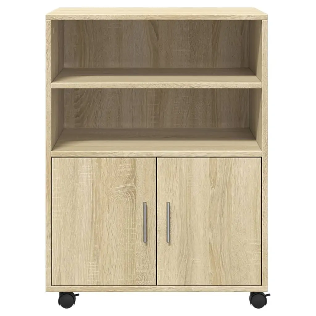 Rolling Cabinet Brown 60x48x81cm Shelves and Doors with Four Swivel Wheels