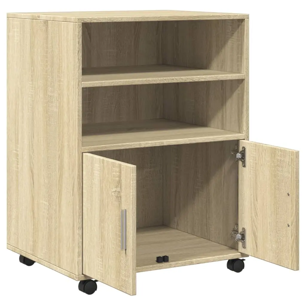 Rolling Cabinet Brown 60x48x81cm Shelves and Doors with Four Swivel Wheels
