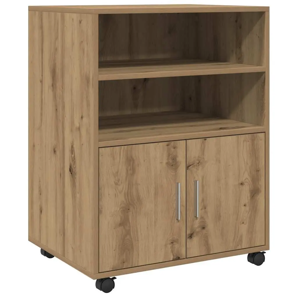 Rolling Cabinet Brown 60x48x81cm Engineered Wood with Shelves and Doors