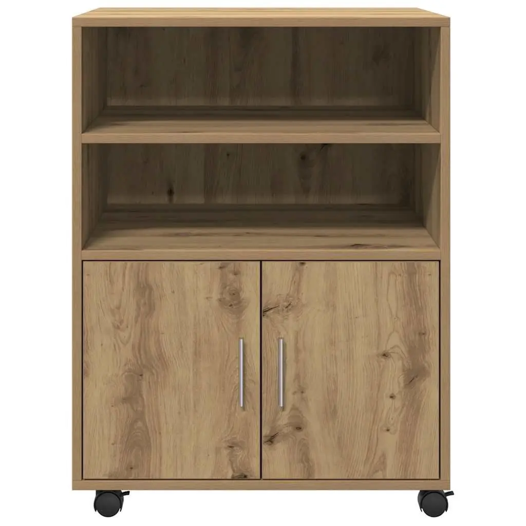 Rolling Cabinet Brown 60x48x81cm Engineered Wood with Shelves and Doors