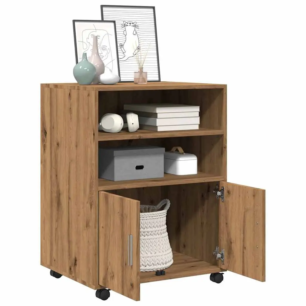 Rolling Cabinet Brown 60x48x81cm Engineered Wood with Shelves and Doors