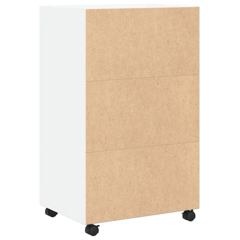 Rolling Cabinet White Engineered Wood 55L x 40W x 91H cm Mobile with Wheels Shelves Doors