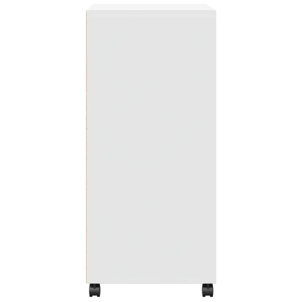 Rolling Cabinet White Engineered Wood 55L x 40W x 91H cm Mobile with Wheels Shelves Doors