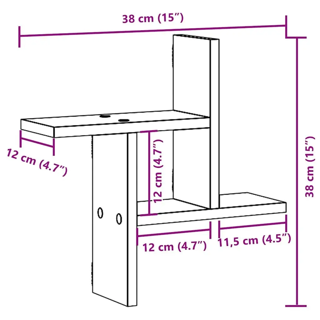 Wall Shelves Brown 38x12x38 cm Floating Storage Display Organiser 2 Piece