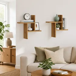 Compact Floating Wall Shelves in Brown - Set of 2