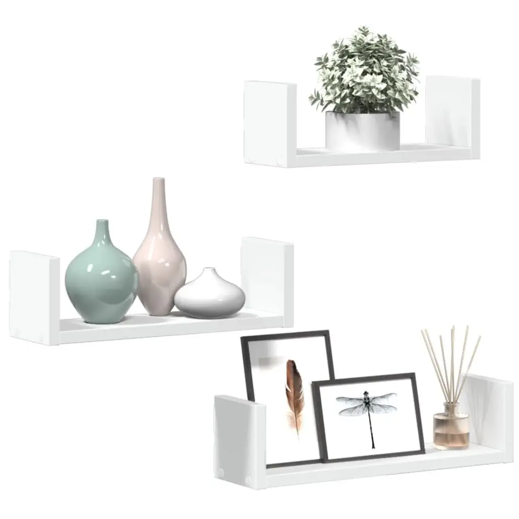 Wall Shelf White 3 Piece Floating Display Storage Shelves for Bedroom Living Room