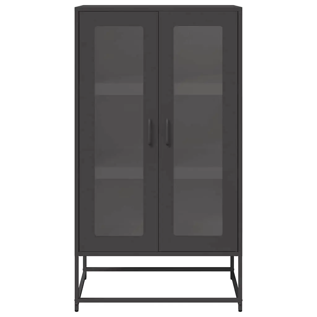 Highboard Storage Cabinet Black Cold-rolled Steel Enclosed Storage Compartment Dining Room Furniture