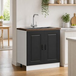 Sink Base Cabinet 80cm Black Kitchen Storage Engineered Wood Adjustable Feet